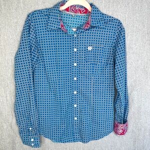 Cinch Women Button Down Collared Shirt Sz M Western Rodeo Riding Paisley Ranch